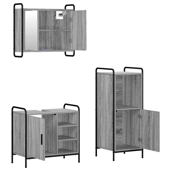 Kylpyhuoneen kaappisetti 3 kpl Harmaa Sonoma 40 x 36 x 99,5 cm