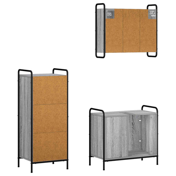 Kylpyhuoneen kaappisetti 3 kpl Harmaa Sonoma 40 x 36 x 99,5 cm