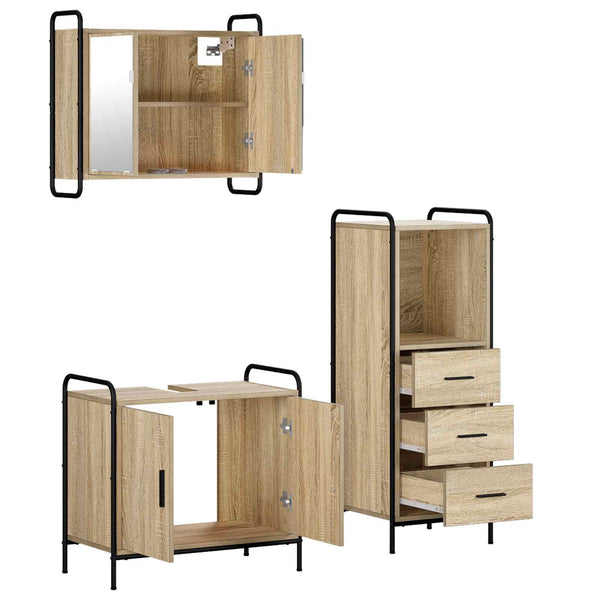 Kylpyhuoneen kaappisetti 3 kpl Sonoma-tammi 40 x 36 x 109,5 cm