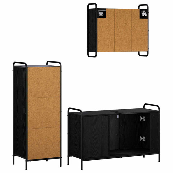 Kylpyhuoneen kaappisetti 3 kpl Musta tammi 40 x 36 x 109,5 cm