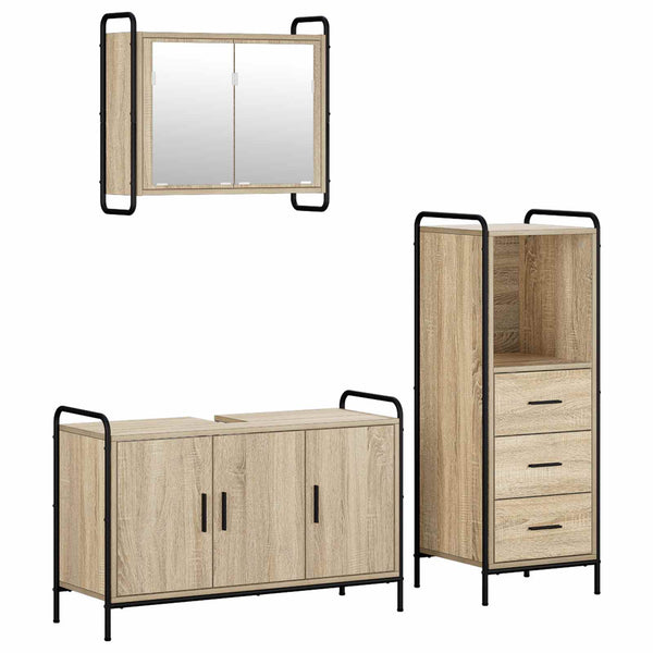 Kylpyhuoneen kaappisetti 3 kpl Sonoma-tammi 40 x 36 x 109,5 cm