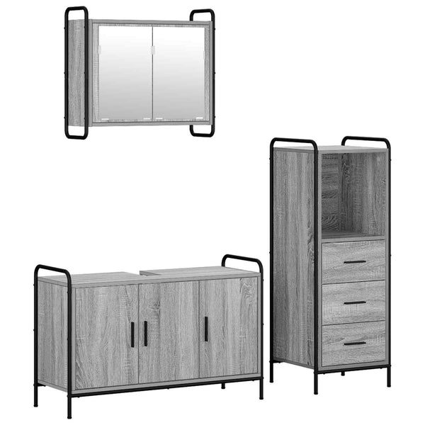 Kylpyhuoneen kaappisetti 3 kpl Harmaa Sonoma 40 x 36 x 109,5 cm