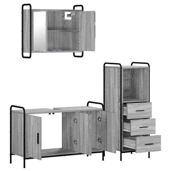 Kylpyhuoneen kaappisetti 3 kpl Harmaa Sonoma 40 x 36 x 109,5 cm