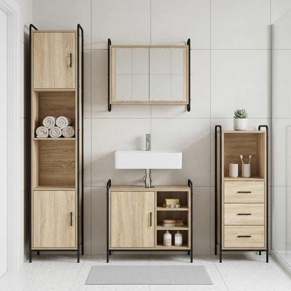 Kylpyhuoneen kaappisetti 4 kpl Sonoma-tammi 40 x 36 x 181 cm