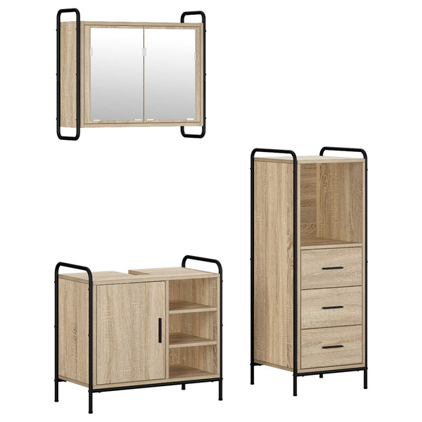 Kylpyhuoneen kaappisetti 3 kpl Sonoma-tammi 40 x 36 x 109,5 cm