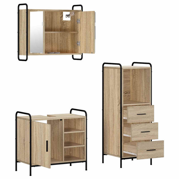Kylpyhuoneen kaappisetti 3 kpl Sonoma-tammi 40 x 36 x 109,5 cm