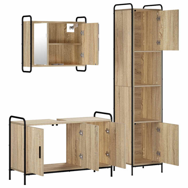 Kylpyhuoneen kaappisetti 3 kpl Sonoma-tammi 40 x 36 x 181 cm