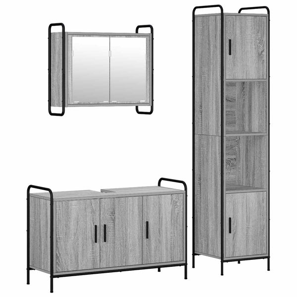 Kylpyhuoneen kaappisetti 3 kpl Harmaa Sonoma 40 x 36 x 181 cm