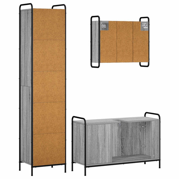 Kylpyhuoneen kaappisetti 3 kpl Harmaa Sonoma 40 x 36 x 181 cm