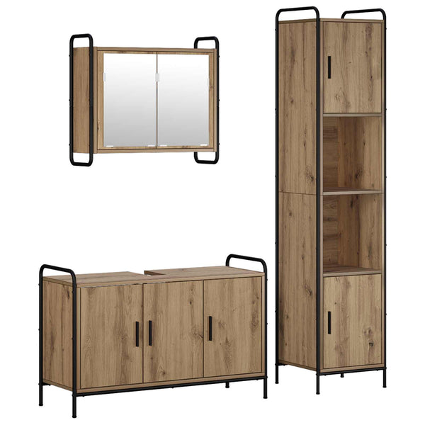 Kylpyhuoneen kaappisetti 3 kpl Artisaanitammi 40 x 36 x 181 cm