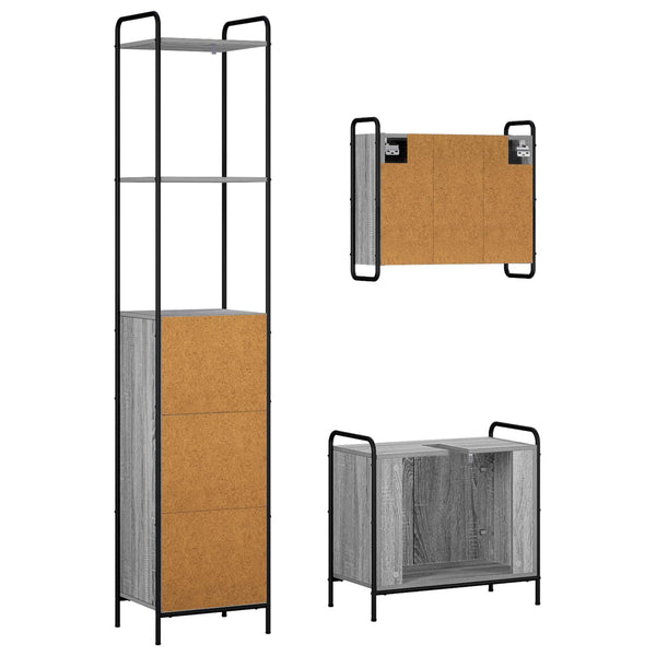 Kylpyhuoneen kaappisetti 3 kpl Harmaa Sonoma 40 x 36 x 200,5 cm