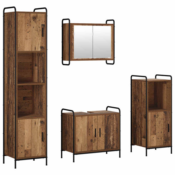 Kylpyhuoneen kaappisetti 4 kpl Vanha puu 40 x 36 x 181 cm