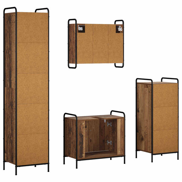 Kylpyhuoneen kaappisetti 4 kpl Vanha puu 40 x 36 x 181 cm