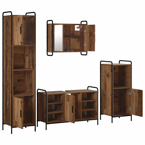 Kylpyhuoneen kaappisetti 4 kpl Vanha puu 40 x 36 x 181 cm