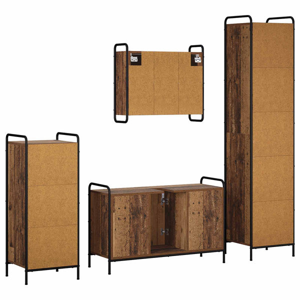 Kylpyhuoneen kaappisetti 4 kpl Vanha puu 40 x 36 x 181 cm