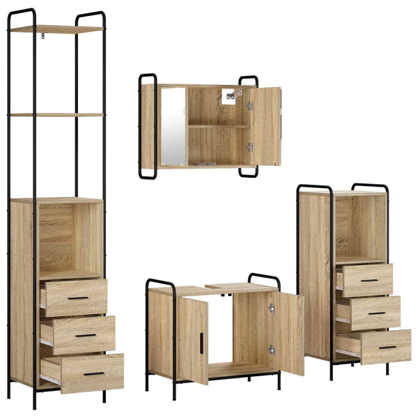 Kylpyhuoneen kaappisetti 4 kpl Sonoma-tammi 40 x 36 x 200,5 cm