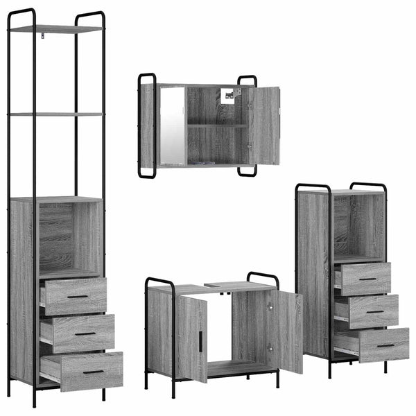 Kylpyhuoneen kaappisetti 4 kpl Harmaa Sonoma 40 x 36 x 200,5 cm