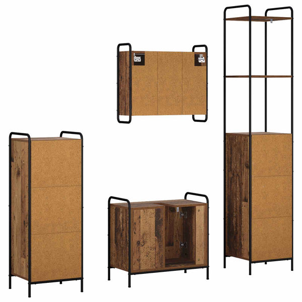 Kylpyhuoneen kaappisetti 4 kpl Vanha puu 40 x 36 x 200,5 cm
