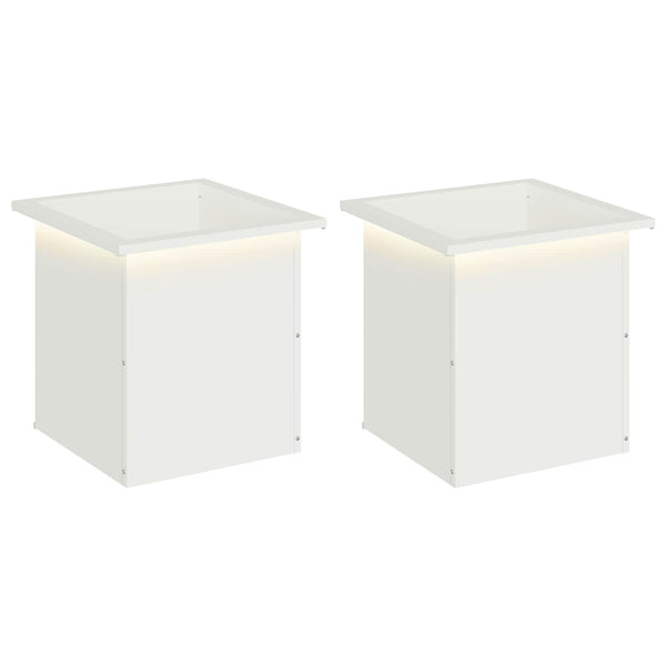Puutarhan istutuslaatikko LED-valolla 2 kpl valkoinen