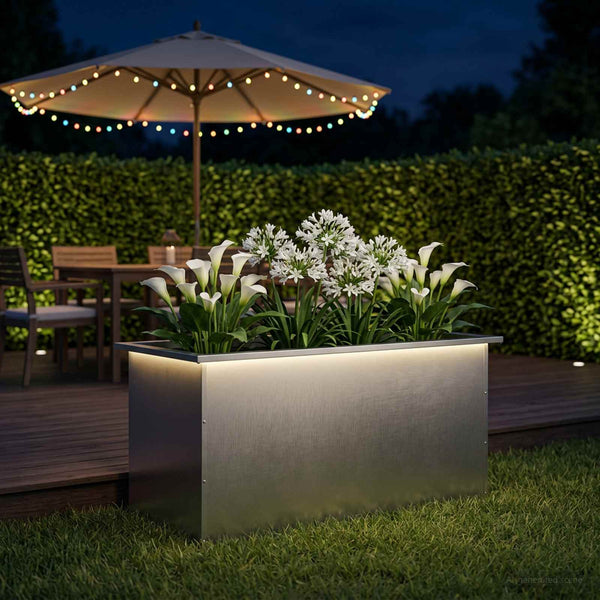 Puutarhan istutuslaatikko LED-valolla Hopea 50 x 100 x 48 cm