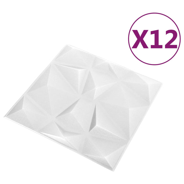 Seinäpaneelit 12 kpl 50 x 50 cm TimanttiValkoinen XPS Vaahdon
