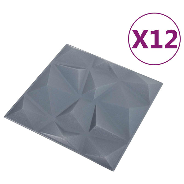 Seinäpaneelit 12 kpl 50 x 50 cm Timanttiharmaa XPS Vaahdon