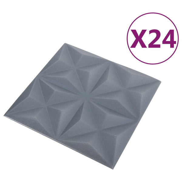 Seinäpaneelit 24 kpl 50 x 50 cm Origami Harmaa XPS Vaahdon