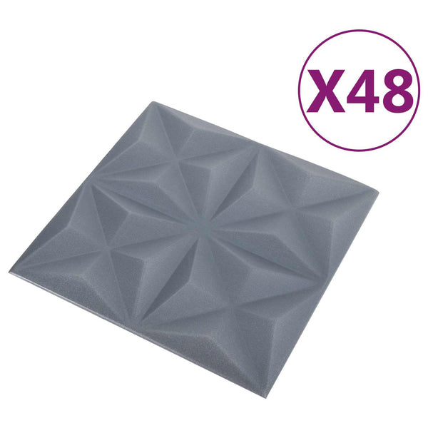 Seinäpaneelit 48 kpl 50 x 50 cm Origami Harmaa XPS Vaahdon