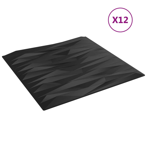 Seinäpaneelit 12 kpl 50 x 50 cm Musta Kivi XPS Vaahdon