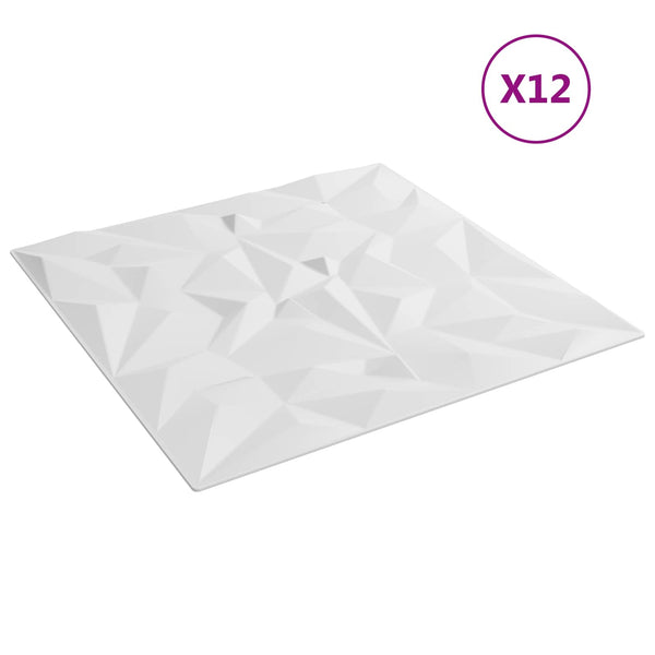 Seinäpaneelit 12 kpl 50 x 50 cm valkoinen XPS Vaahdon