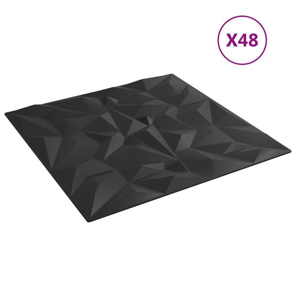 Seinäpaneelit 48 kpl 50 x 50 cm Musta XPS Vaahdon