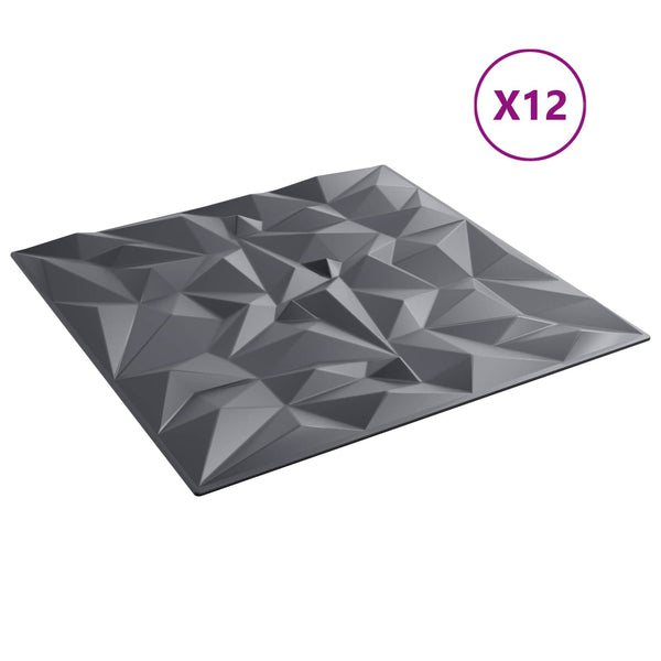 Seinäpaneelit 12 kpl 50 x 50 cm Ametistiharmaa XPS Vaahdon