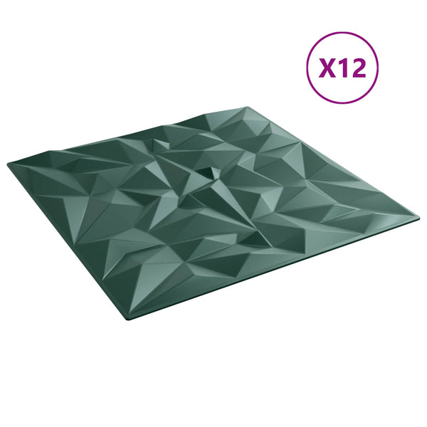 Seinäpaneelit 12 kpl 50 x 50 cm Ametistivihreä XPS Vaahdon