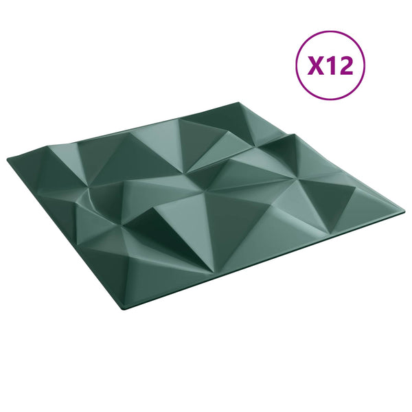 Seinäpaneelit 12 kpl 50 x 50 cm Timanttivihreä XPS Vaahdon