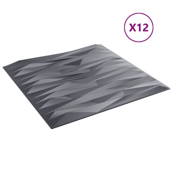 Seinäpaneelit 12 kpl 50 x 50 cm Kiviharmaa XPS Vaahdon