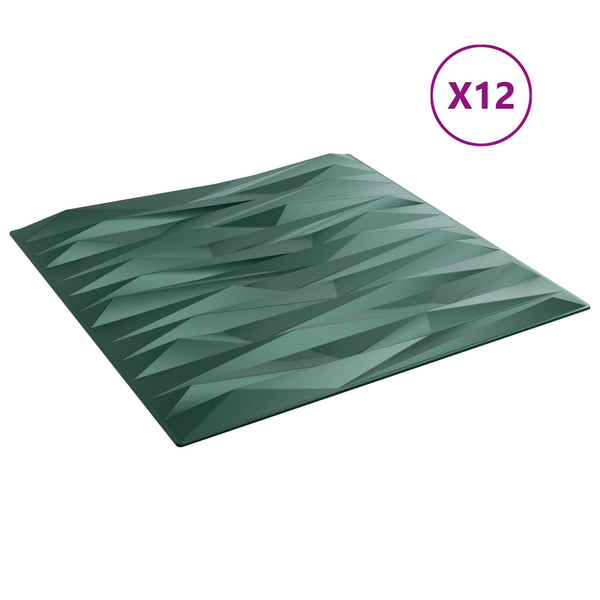 Seinäpaneelit 12 kpl 50 x 50 cm Kivilöyhkönvihreä XPS Vaahdon
