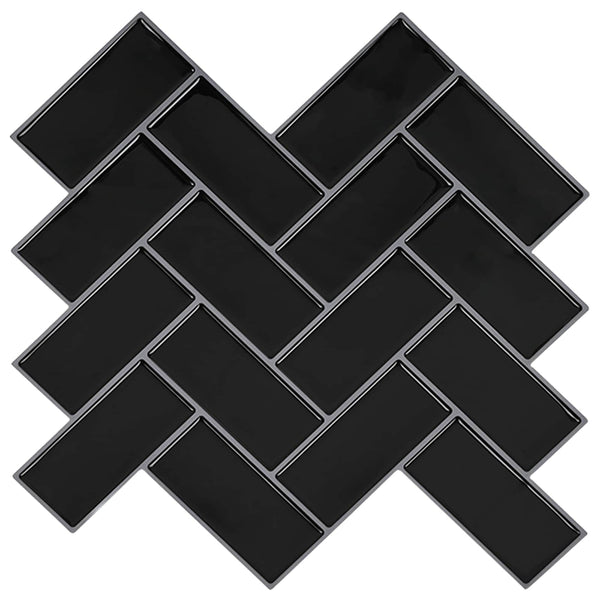 Herringbone-laatta 10 kpl Musta 30 x 30 cm Polyuretaani ja PET
