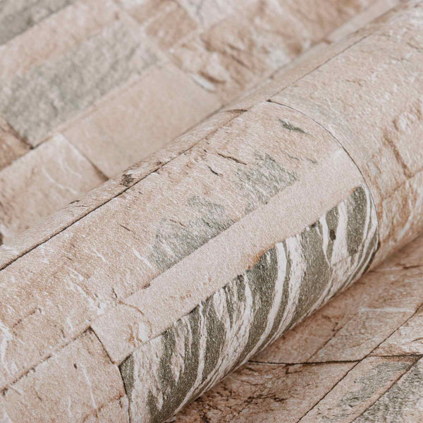 3D kivitapetti Beige 10 x 0,53 m Ei-kudottu kangas