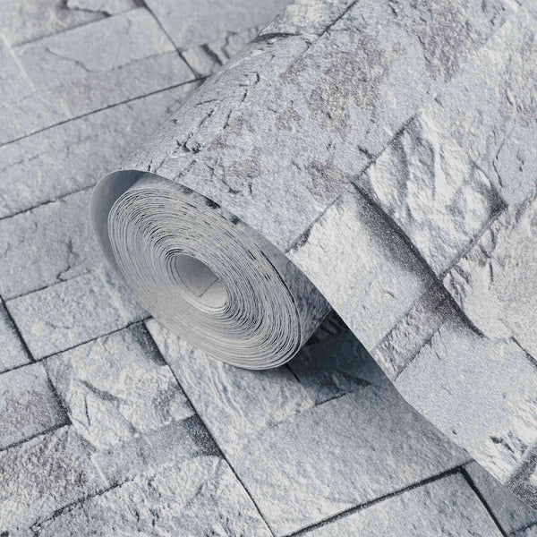 3D kivitapetti Vaaleanharmaa 10 x 0,53 m Ei-kudottu kangas