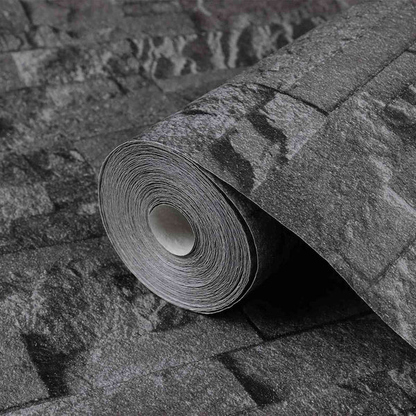 3D kivitapetti Musta 10 x 0,53 m Ei-kudottu kangas