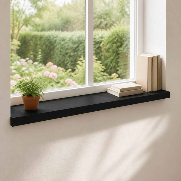 Ikkunalautaset 2 kpl Musta 100 x 25 x 2 cm Kiinteä pyökki