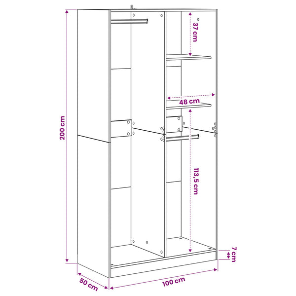 Vaatekaappi Musta tammi 100 x 50 x 200 cm Tekninen puu
