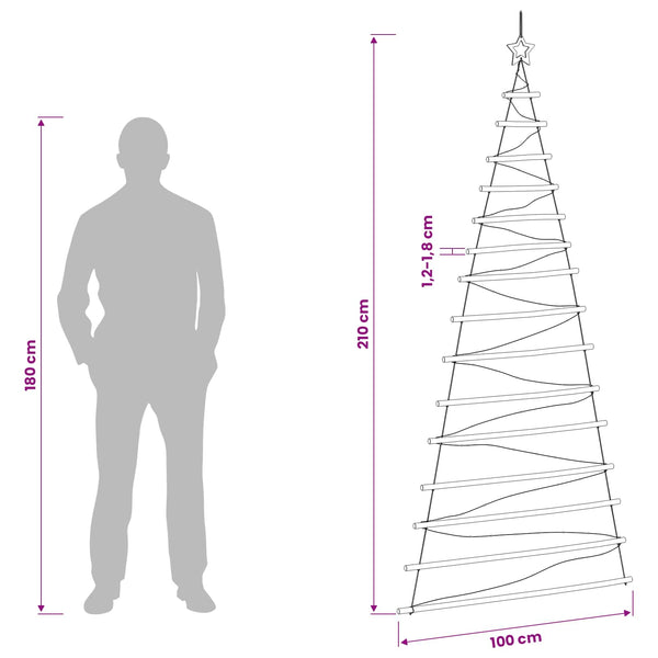 Ripustettava joulupuu 210 cm 130 LEDiä Lämpimän Valkoinen