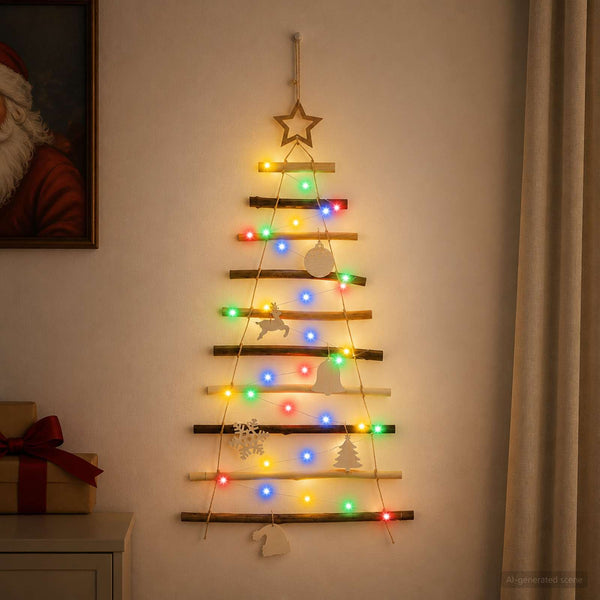 Ripustettava joulupuu 90 cm 30 LEDiä Monivärinen Kova saarnipuu