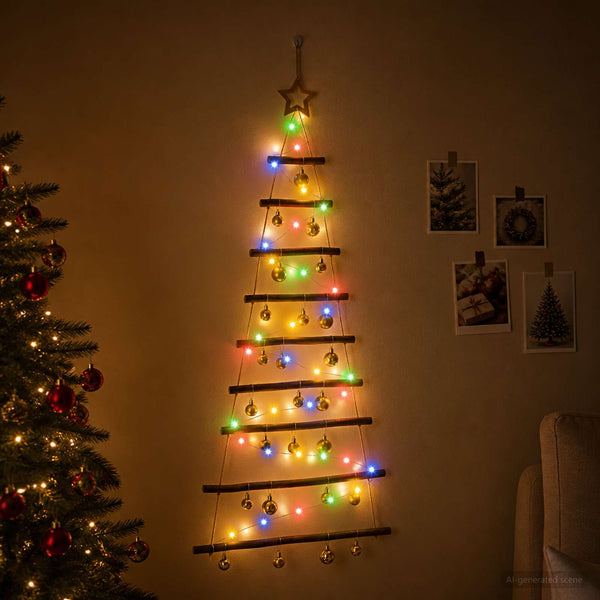 Riippuva joulukuusi joulupalloilla 120 cm 50 LEDiä Monivärinen