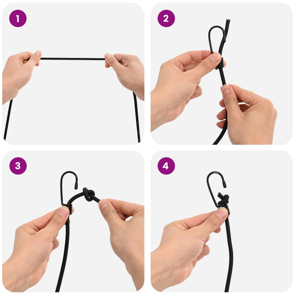 Bungee Kuminauhat Koukkuilla 4 mm Musta PP ja kumi