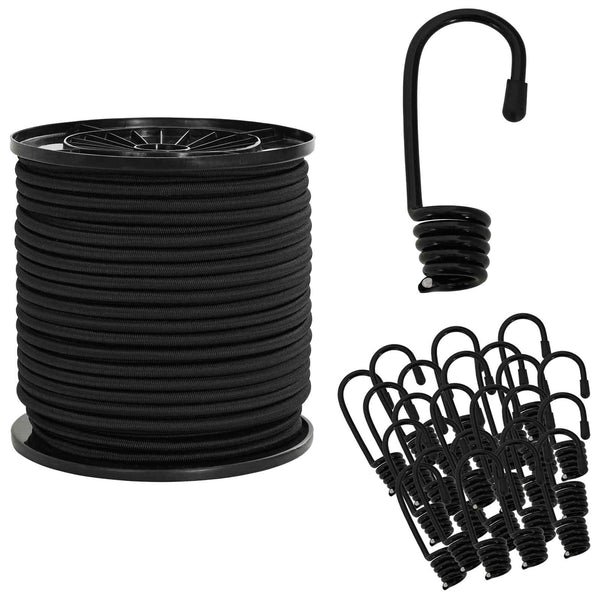 Bungee Kuminauhat Koukkuilla 4 mm Musta PP ja kumi