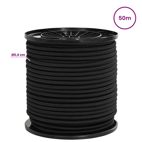Bungee Kuminauhat Koukkuilla 4 mm Musta PP ja kumi