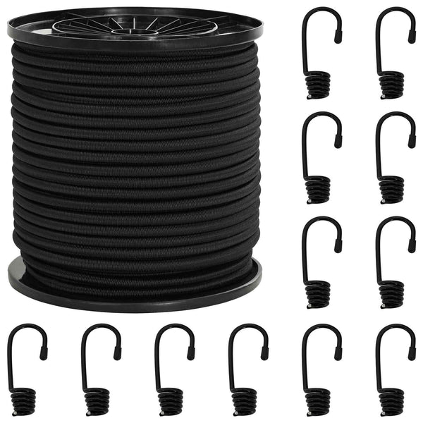 Bungee Kuminauhat Koukkuilla 6 mm Musta PP ja kumi