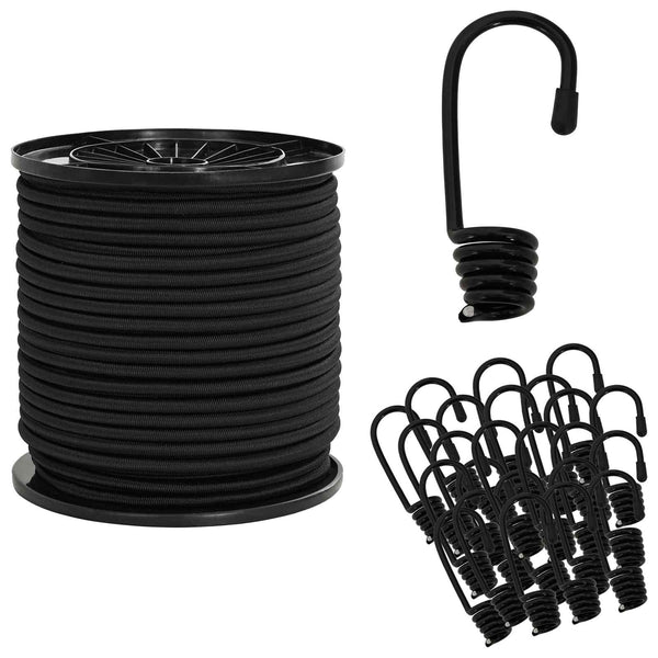 Bungee Kuminauhat Koukkuilla 6 mm Musta PP ja kumi